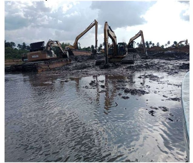 Excavators dredging a waterway at Ovhor Sapele for the Seplat location preparation project